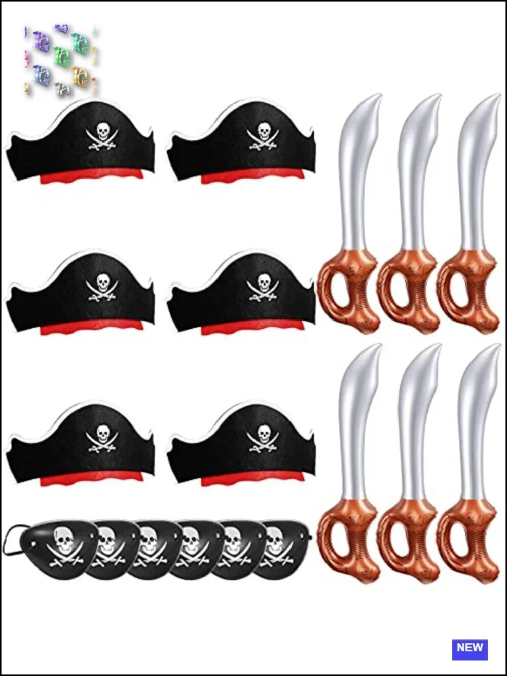 18pc Pirate Party Set for Kids - 6 Hats 6 Eye Patches 6 Inflatable Swords